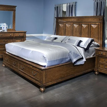 Traditional Queen Storage Bed with Raised Panels and Bun Feet
